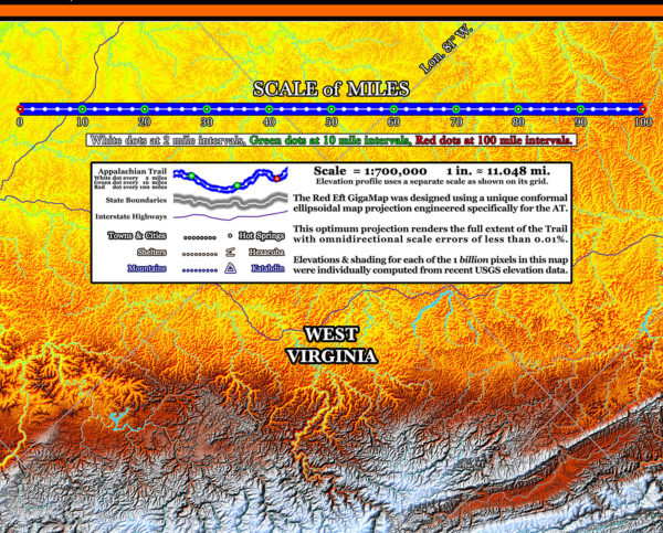 I: 2020 Appalachian Trail Map - 10 feet wide, on professional canvas - Bold Hypsometric colored version. - Image 4