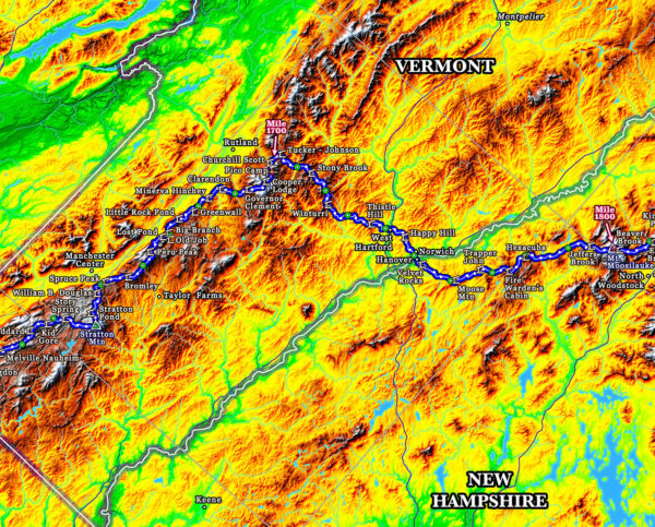 I: 2020 Appalachian Trail Map - 10 feet wide, on professional canvas - Bold Hypsometric colored version. - Image 2