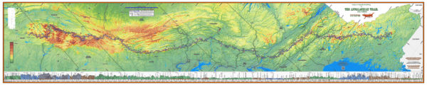 G: 2021 Appalachian Trail Map - 10 feet wide, on professional canvas - Calm Hypsometric colored version.