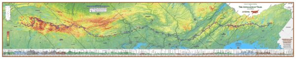 B1: 2024 Appalachian Trail Map - 10 feet wide, on professional canvas - Calm Hypsometric colored version.