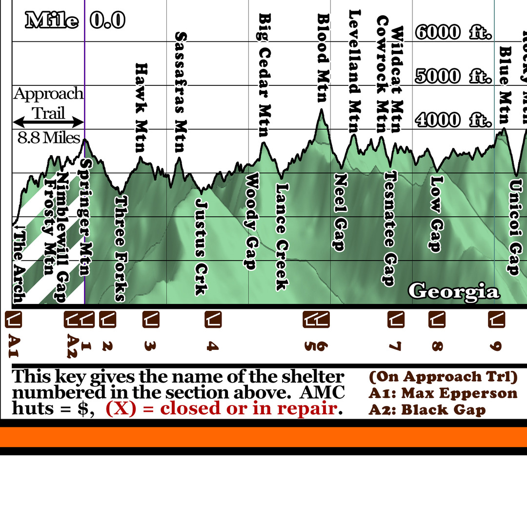 F1: 2025 Appalachian Trail Map - 10 feet wide, on professional canvas - Calm Hypsometric colored version. - Image 10